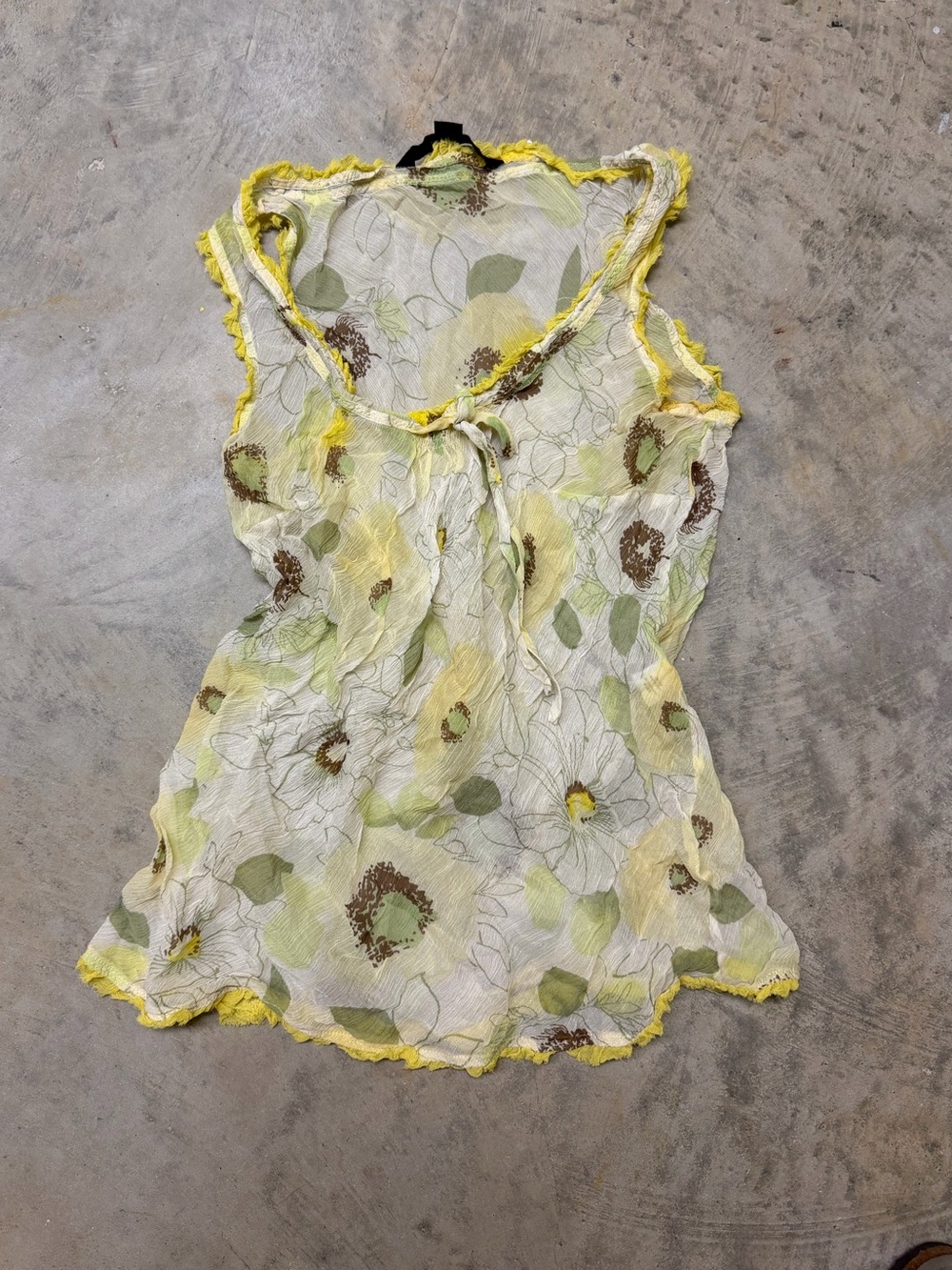 Express Sheer Floral Ruffle-Trim Camisole in Yellow, Green and Brown